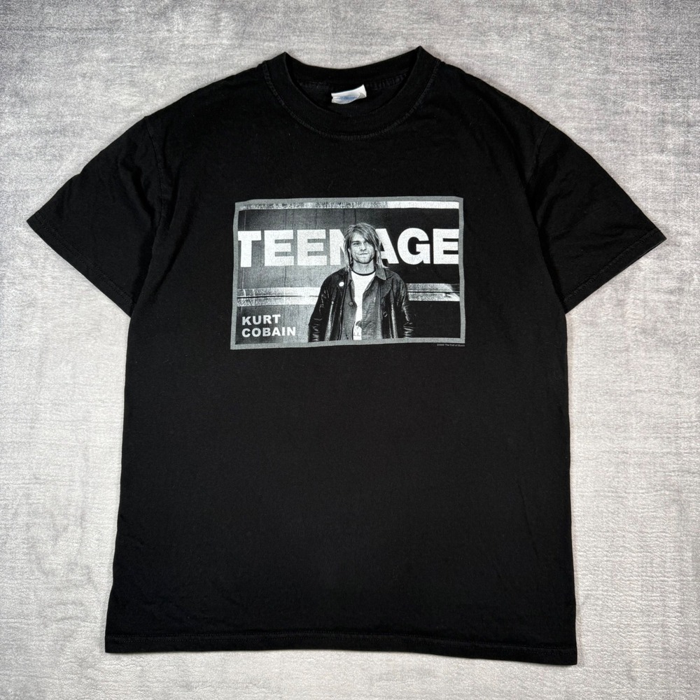 Kurt Cobain Shirt Mens Medium Black Vintage Y2K 2002 Teenage Nirvana Grunge Band